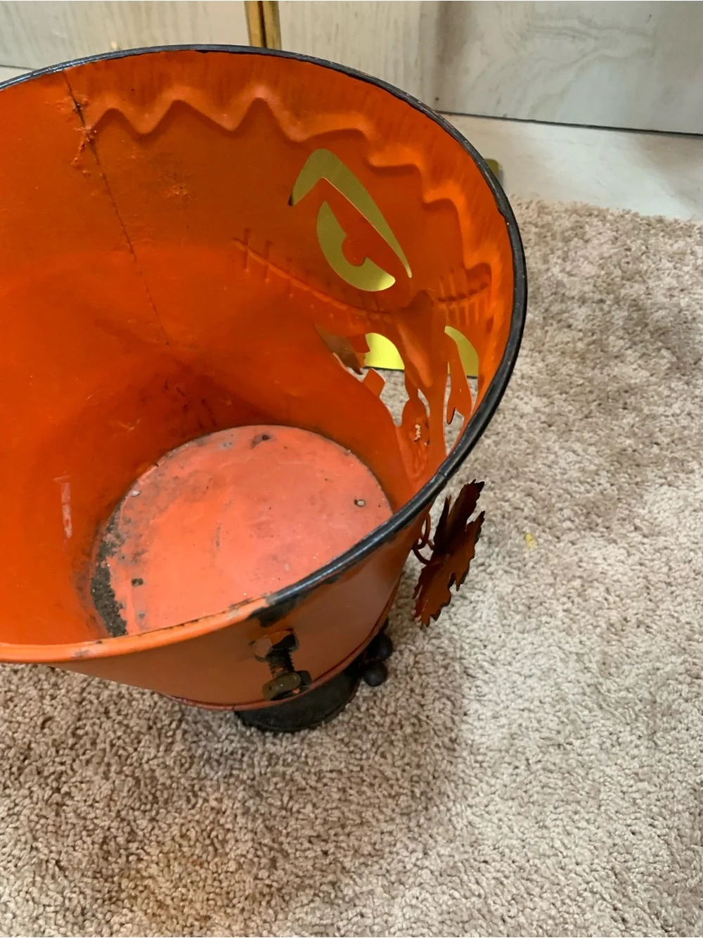 Halloween Orange Frankenstein Metal Decorative Bucket by